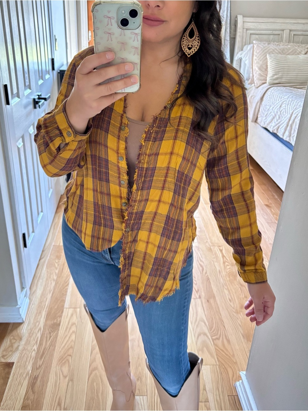 Cato mustard raw hem flannel